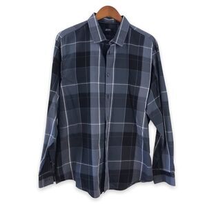 Alfani Regular Fit black and gray‎ plaid button down shirt size XL